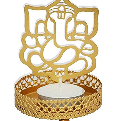 Ininsight Solutions Golden Metal Decorative Shadow Divine Lord Ganesha Ganpatiji and Laxmi Ji Tealight Candle Holder - Image 5
