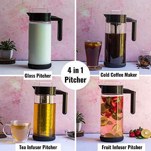 InstaCuppa Borosilicate Glass Infuser Water Pitcher 1300 ML, Idle for Cold Brew Coffee, Fruit Infusion and Iced Tea Pot, Includes Steel & Mesh Infusion Units, Protective Sleeve, Recipes eBook - Image 5