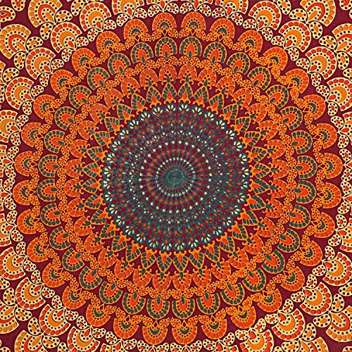 JaipurFabric Jaipuri Print Cotton Double Bedsheet with 2 Pillow Cover Set Red Mandala Bedsheet Tapestry Floral Print 120TC King Size, 86 x 106 inch (Red) - Image 5