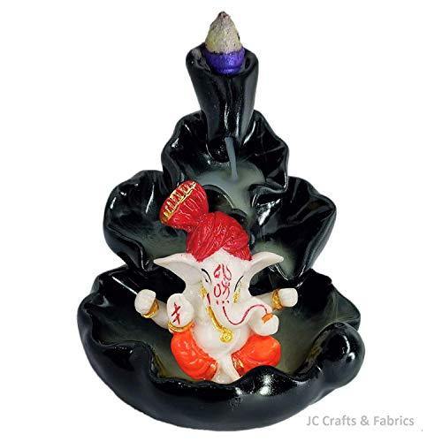 JC Crafts & Fabrics Polyresin Ganesha with Smoke Fountain Backflow Cone Incense Holder Decorative Showpiece