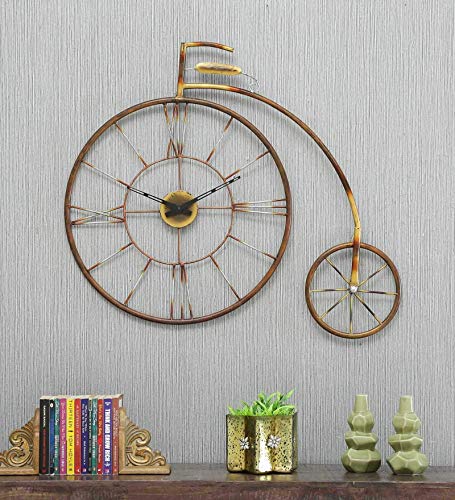 Jota Rajasthani Handicraft Iron Cycle Wall Clock Designer Cycle Wall Clock | Wall Mounted Hanging Bicycle Showpiece Gift Clocks | (38 x 1 x 30 Inches) (Gold, Bronze); 564