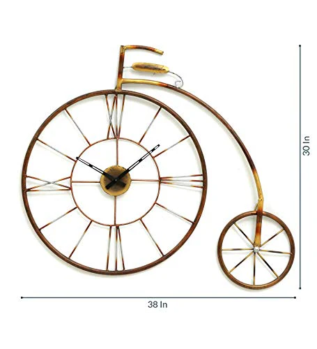 Jota Rajasthani Handicraft Iron Cycle Wall Clock Designer Cycle Wall Clock | Wall Mounted Hanging Bicycle Showpiece Gift Clocks | (38 x 1 x 30 Inches) (Gold, Bronze); 564 - Image 4