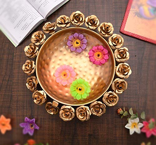 JR Handicrafts World Round Flower Border Designer URLI (Set of 1) Decorative Beautiful Handcrafted Bowl for Floating Flowers and Tea Light Candles Home,Office and Table Decor Special for Diwali Gift - Image 3