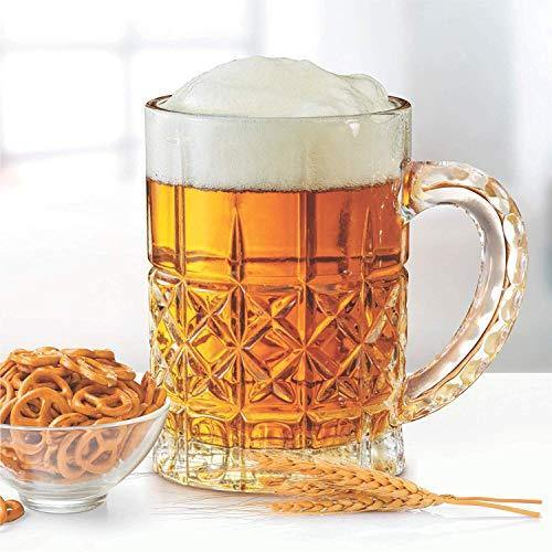 JUSTNOW Crystal Beer Glass Mug 425ml Drinking Glass Beer Mugs Thicken Lead-Free Beer Stein with Handle Elegant Design for Home and Kitchen, Pubs, Bars, Restaurants and Parties Set of (6) - Image 3