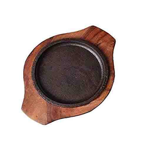 JVIN FAB Wooden Round Base Sizzler Plate Without Handle (11 Inch, Brown) - Image 4