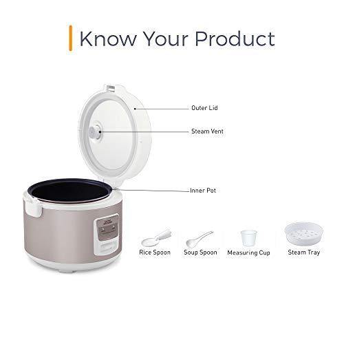 KENT Electric Rice Cooker 5-litres 700-Watt (White and Reddish Grey) - Image 6