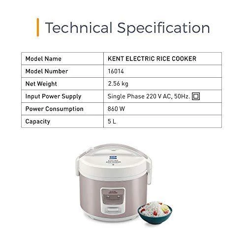 KENT Electric Rice Cooker 5-litres 700-Watt (White and Reddish Grey) - Image 7