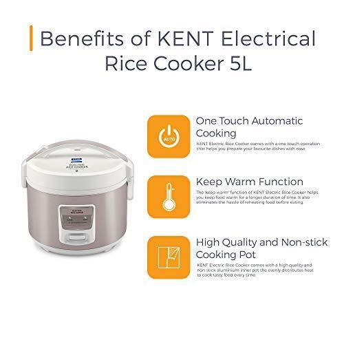 KENT Electric Rice Cooker 5-litres 700-Watt (White and Reddish Grey) - Image 8
