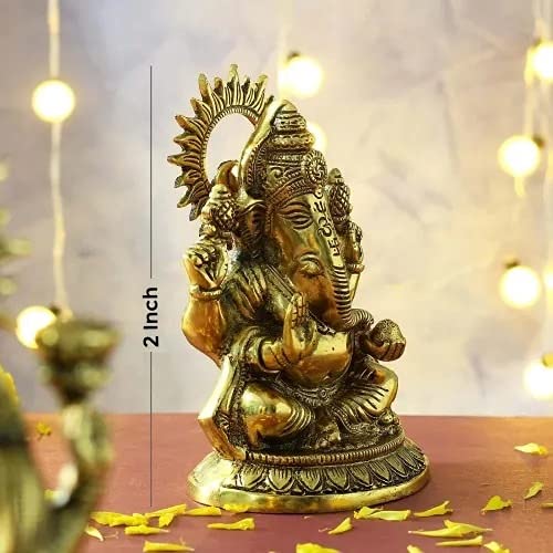 KERWA Brass Laxmi Ganesh Idol murti for Diwali puja Pooja Gift Gifting Home Office Decoration,Golden (2 inch) - Image 2