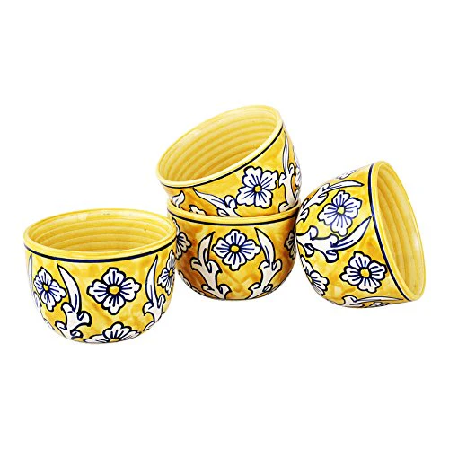KITTENS Ceramic Maggi Bowl Hand Painted in Lemon Yellow - Set of 4 - Image 2