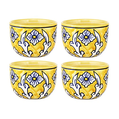 KITTENS Ceramic Maggi Bowl Hand Painted in Lemon Yellow - Set of 4 - Image 4