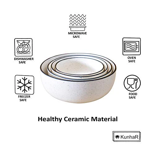 KunhaR Ceramic Mixing Bowls | Serving Bowl Set | Ceramic Cereal | Soup Bowl | Salad Bowls - White Matt - Image 3