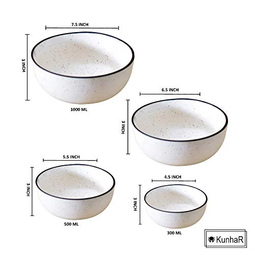 KunhaR Ceramic Mixing Bowls | Serving Bowl Set | Ceramic Cereal | Soup Bowl | Salad Bowls - White Matt - Image 4