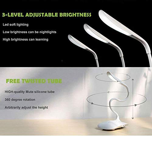 KWT Rechargeable LED Touch On/Off Switch Desk Lamp Children Eye Protection Student Study Reading Dimmer Rechargeable Led Table Lamps USB Charging Touch Dimmer, Desk Lights for Study (White) - Image 2