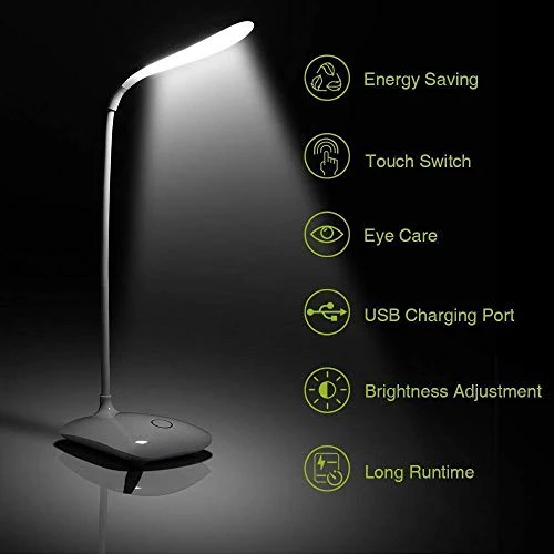 KWT Rechargeable LED Touch On/Off Switch Desk Lamp Children Eye Protection Student Study Reading Dimmer Rechargeable Led Table Lamps USB Charging Touch Dimmer, Desk Lights for Study (White) - Image 8