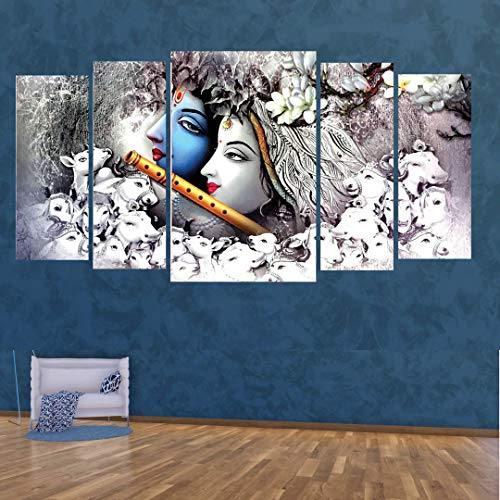 Kyara arts Big Size Multiple Frames, Beautiful Grey Radha Krishna Wall Painting for Living Room, Bedroom, Office, Hotels, Drawing Room Wooden Framed Digital Painting (60inchx30inch) - Image 2