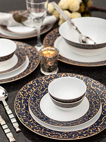 LaOpala Anassa Blue Sovrana Collection Opalware Dinner Set, 33 Pieces, White
