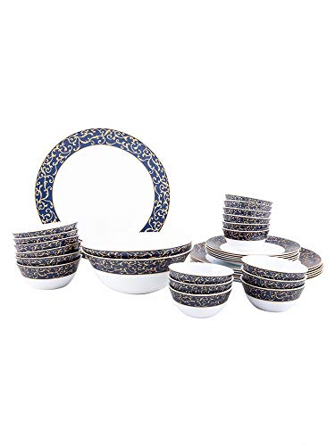 LaOpala Anassa Blue Sovrana Collection Opalware Dinner Set, 33 Pieces, White - Image 6