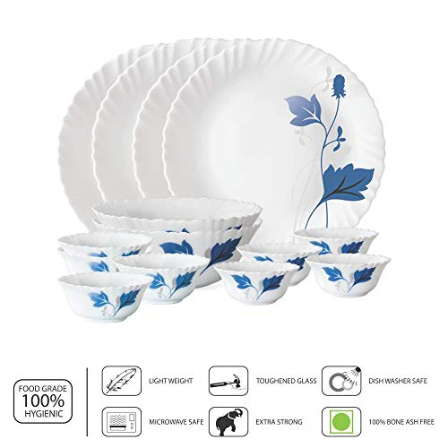 Larah By Borosil Ageria Opalware Dinner Set, 14-Pieces, White - Image 4