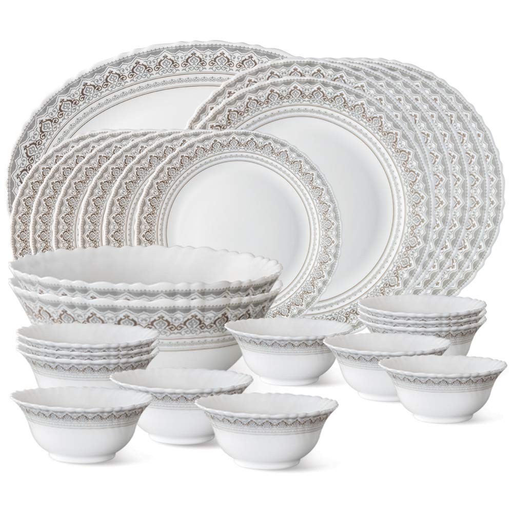 Larah by Borosil Classic Opalware Dinner Set, 27-Pieces, White