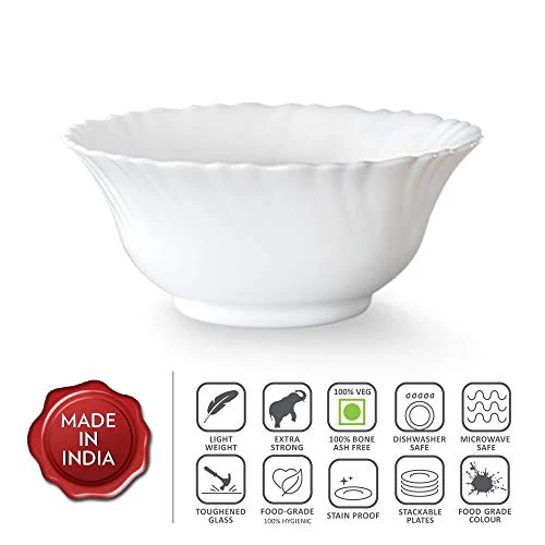 Larah by BOROSIL - HTTCECOM6VB01LOGFL 4.5 inch Veg Bowl - Set of 6 - White - Image 6