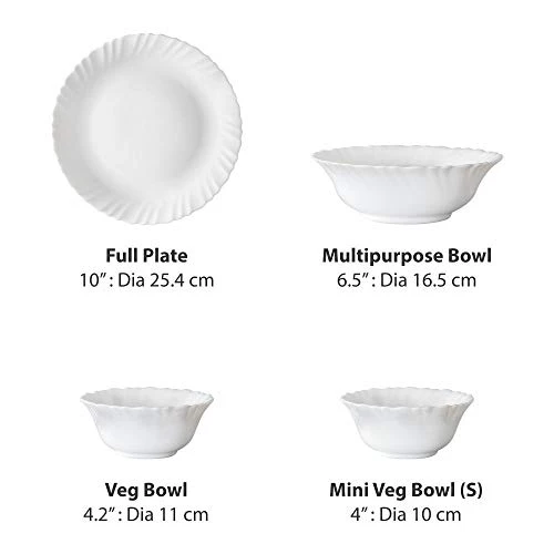 Larah by Borosil Snow (Plain White) Silk Series Opalware Dinner Set, 19 Pieces, White - Image 6