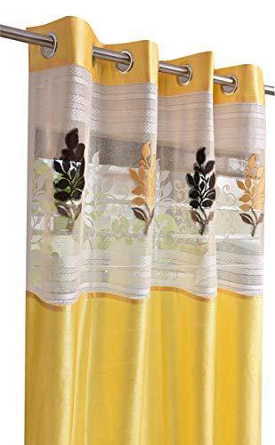 LaVichitra 5 ft Polyester Window Curtain with Floral Net (Yellow) -2 Piece - Image 5