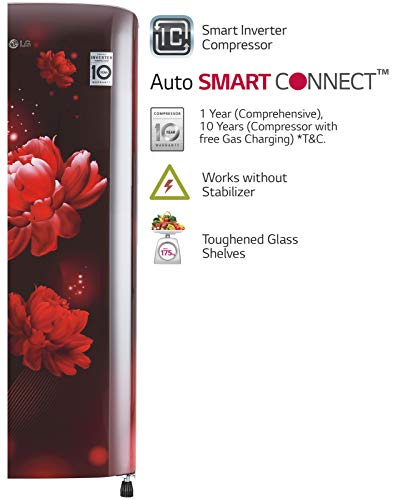 LG 190 L 4 Star Inverter Direct-Cool Single Door Refrigerator (GL-B201ASCY, Scarlet Charm) - Image 10