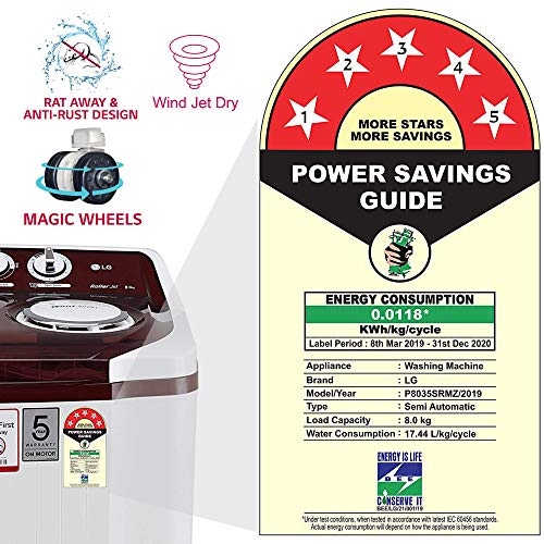 LG 8 Kg 5 Star Semi-Automatic Top Loading Washing Machine (P8035SRMZ, Burgundy, Collar Scrubber) - Image 10