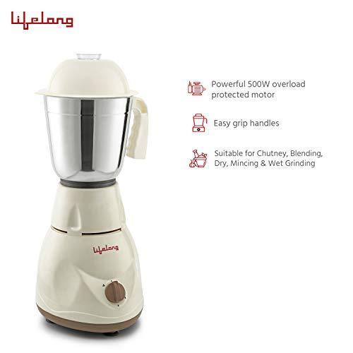Lifelong Power Pro LLMG02 Mixer Grinder, 500W, 3 Jars (White/Brown) - Image 5
