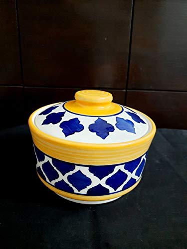 LOTUM Pure Ceramic Blue & Yellow Serving Bowls /Donga Bowls/Casserole Set with Unique Lids for Home Kitchen, Dining Table Serving Ware Storage Containers (Set of 3)/Handmade in India - Image 2