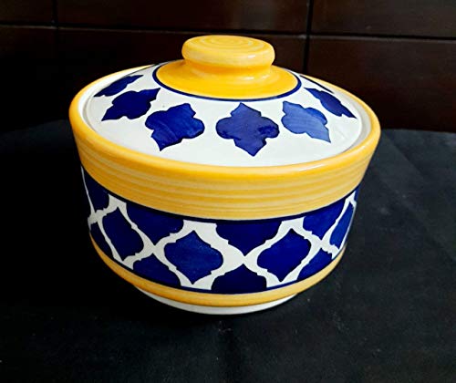 LOTUM Pure Ceramic Blue & Yellow Serving Bowls /Donga Bowls/Casserole Set with Unique Lids for Home Kitchen, Dining Table Serving Ware Storage Containers (Set of 3)/Handmade in India - Image 4