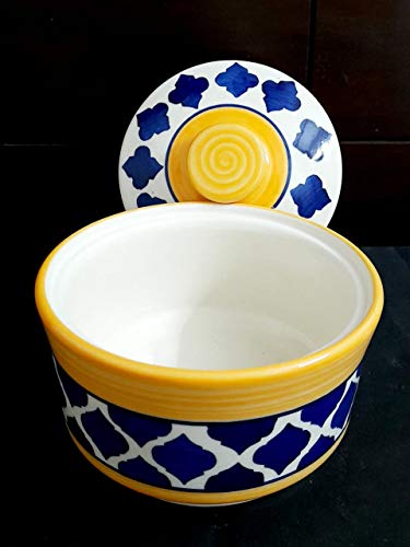 LOTUM Pure Ceramic Blue & Yellow Serving Bowls /Donga Bowls/Casserole Set with Unique Lids for Home Kitchen, Dining Table Serving Ware Storage Containers (Set of 3)/Handmade in India - Image 5