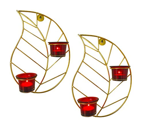 Maple Craft Golden Leaf T-Light/Wall Scones Set of 2 - Image 4