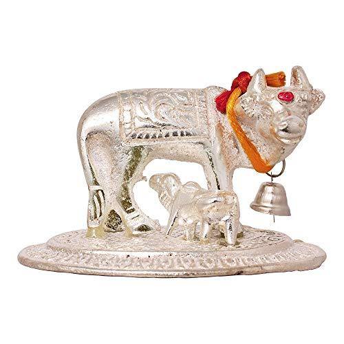 Metal Kamdhenu Cow and Calf Pooja Mandir Idol