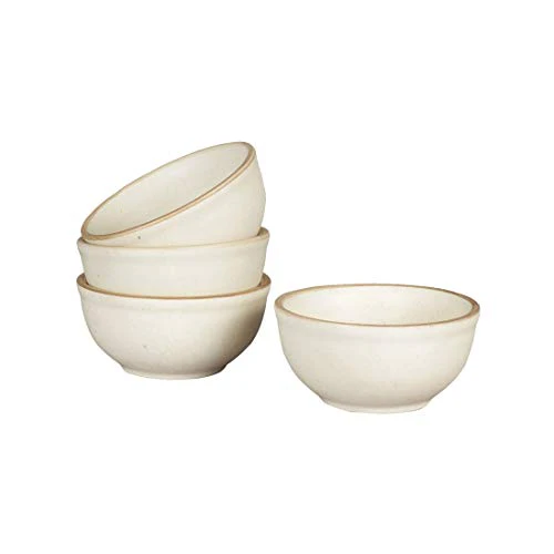 Miah Decor Ceramic MD-77-A Handcrafted Matte Finish Snacks Bowl, Standard, Cream, 4 Piece