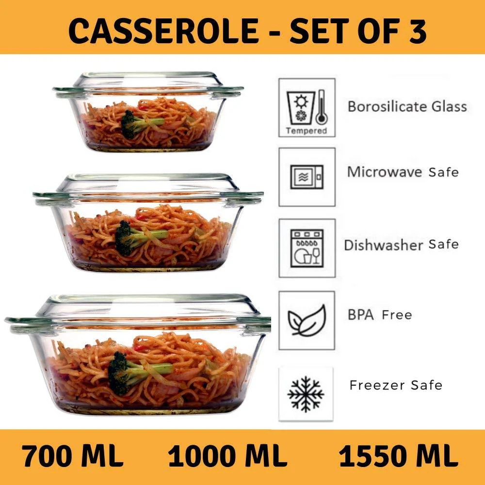 Microwave Safe Borosilicate Glass Round Casseroles: Set of 3 - Image 2