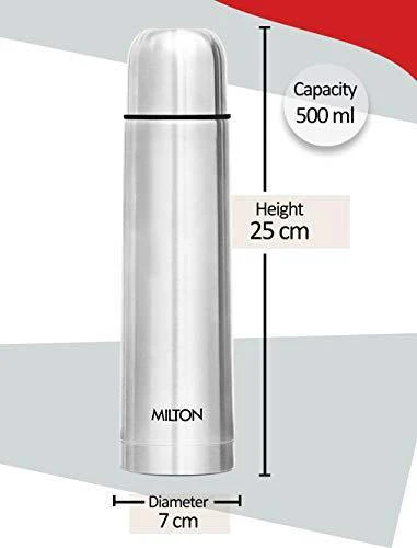 Milton Flip Lid 500 Thermosteel 24 Hours Hot and Cold Water Bottle with Bag, 500 ml, Silver - Image 2