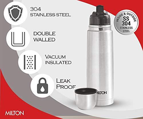 Milton Flip Lid 500 Thermosteel 24 Hours Hot and Cold Water Bottle with Bag, 500 ml, Silver - Image 4