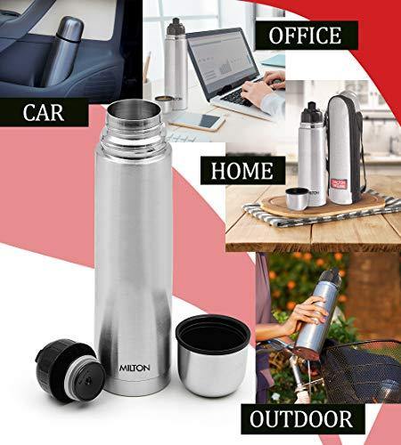 Milton Flip Lid 500 Thermosteel 24 Hours Hot and Cold Water Bottle with Bag, 500 ml, Silver - Image 5
