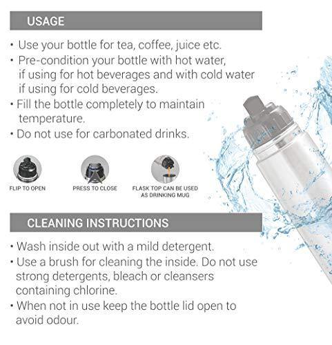 Milton Flip Lid 500 Thermosteel 24 Hours Hot and Cold Water Bottle with Bag, 500 ml, Silver - Image 6