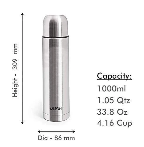 Milton Plain Lid 1000 Thermosteel 24 Hours Hot and Cold Water Bottle, 1000 ml, Silver - Image 5