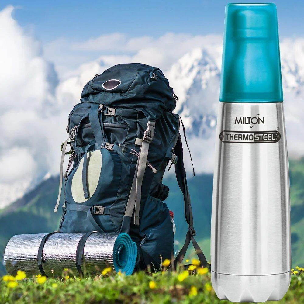 Milton Vertex-1000 Thermosteel Water Bottle with Blue Cap, 1 Litre, Silver - Image 3