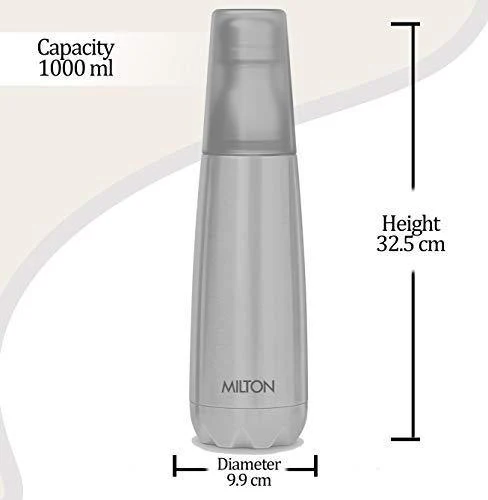 Milton Vertex -1000 Thermosteel Water Bottle with Unbreakable Tumbler, 1000 ml, Silver - Image 2