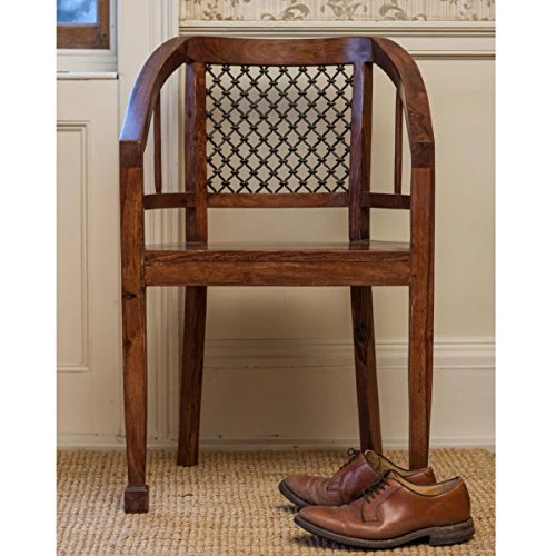 Naturehood Arts™Wooden Chair - Arm Chair for Living Room with Unique mughlai Jali ✮100% Sheesham Wood Living Room Furniture ✮ (PETRICHOR Collection)