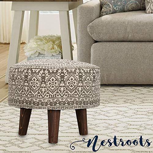 Nestroots Printed Ottoman Cushion Footrest Stool Pouf - 4 Wooden Legs Added Stability (Off-White Printed) - Image 6
