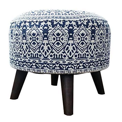 Nestroots Stool for Living Room Sitting Printed Ottoman upholstered Foam Cushioned pouffe Puffy for Foot Rest Home Furniture with 4 Wooden Legs Cotton Canvas (14" Height Navy Blue) - Image 4