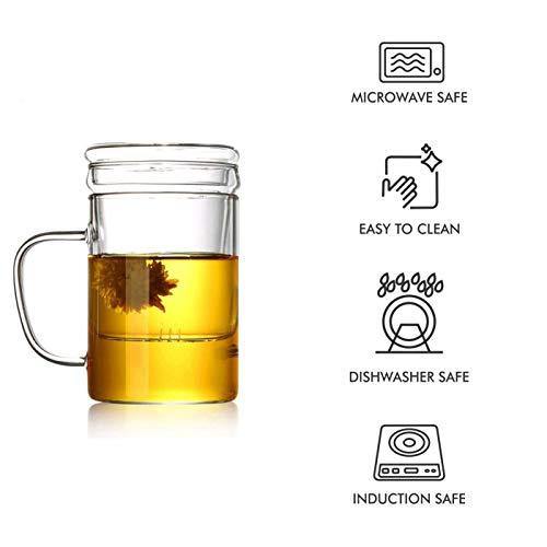 Octavius Borosilicate Glass Green Tea Cup with Infuser and Lid - 350 ml - Image 4