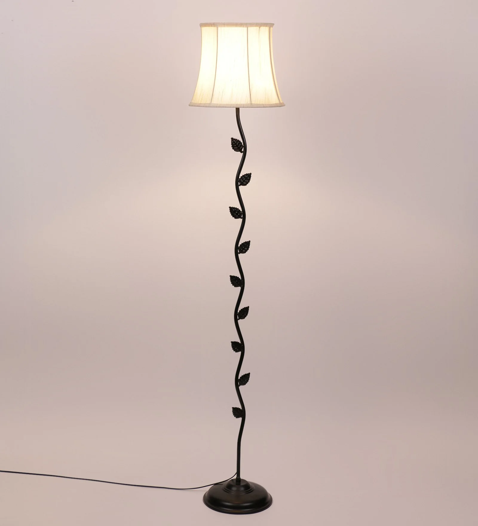 Off White Soft Back Cotton Designer Leaf Wrought Iron Floor Lamp - Image 5