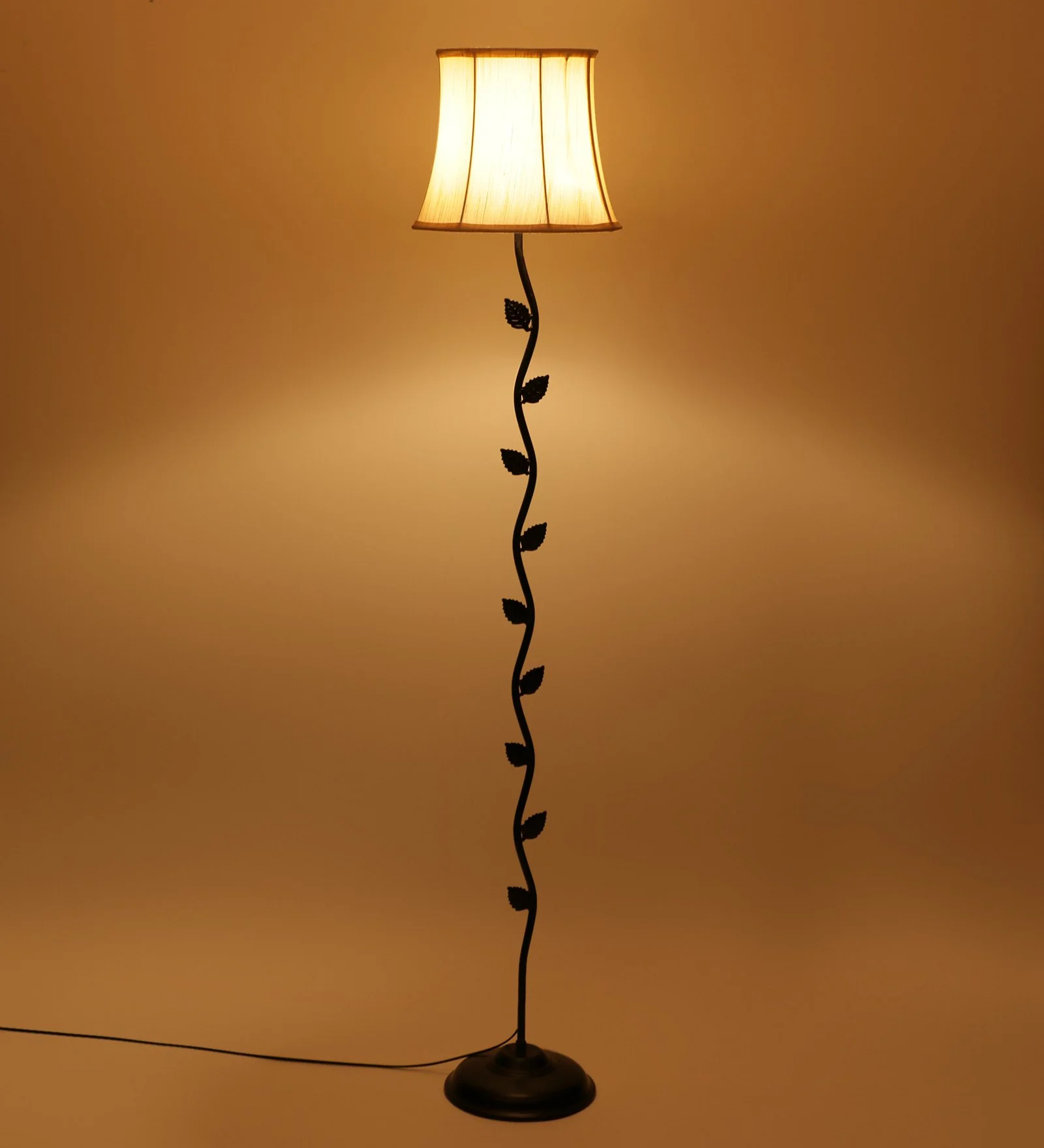 Off White Soft Back Cotton Designer Leaf Wrought Iron Floor Lamp - Image 6